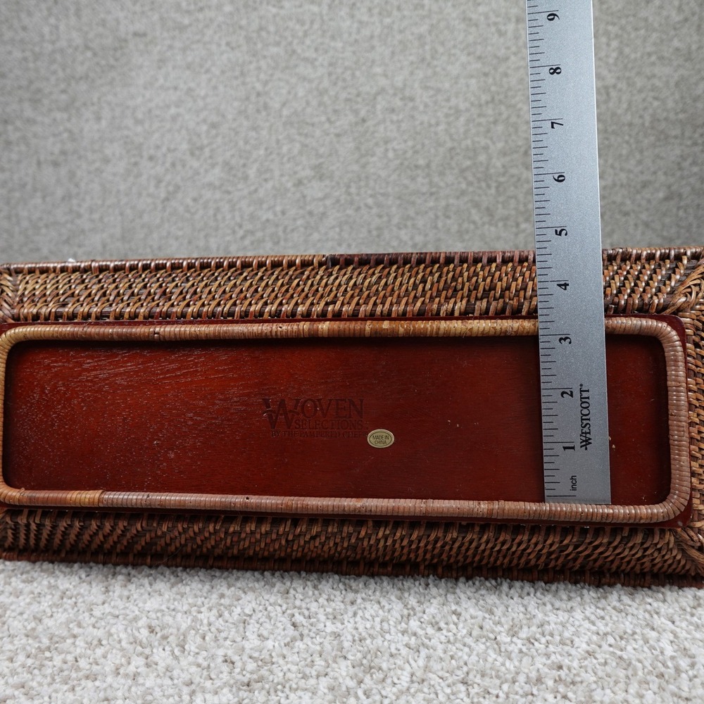 Pampered Chef Woven Selections Rattan Serving Tray Rectangular Brown Wood Base - Picture 5 of 9